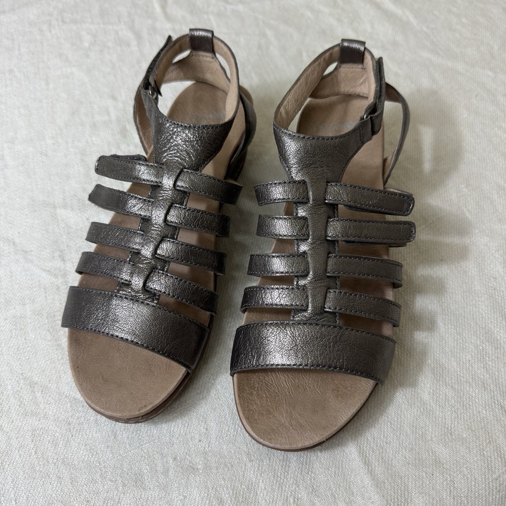 Dansko Athena Pewter Nappa Size 7/EU 37 Bronze Gold Gladiator Sandal Adjustable